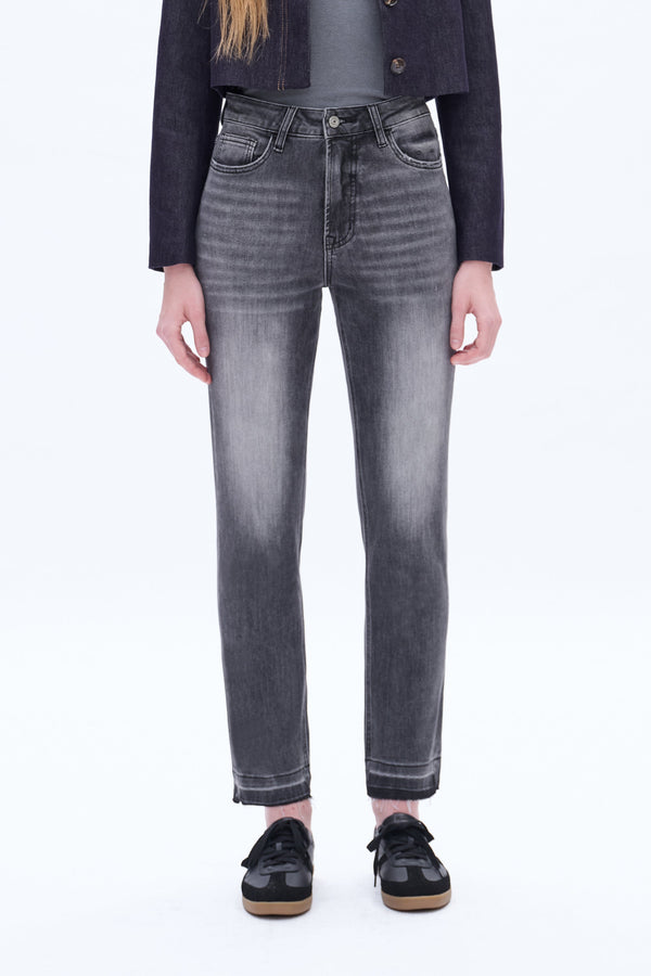 Faded Washed Straight Mom Jeans-Mom Jeans-BAYEAS