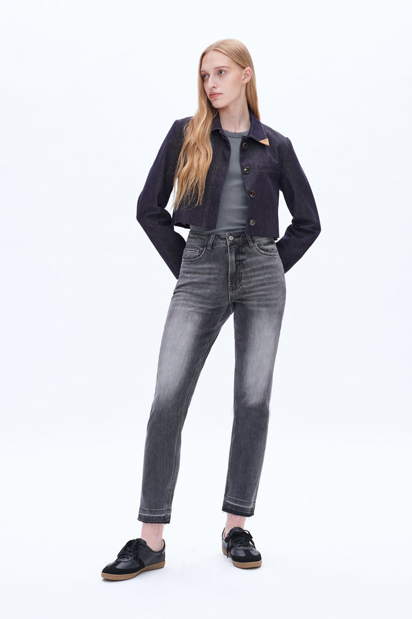 Faded Washed Straight Mom Jeans-Mom Jeans-BAYEAS