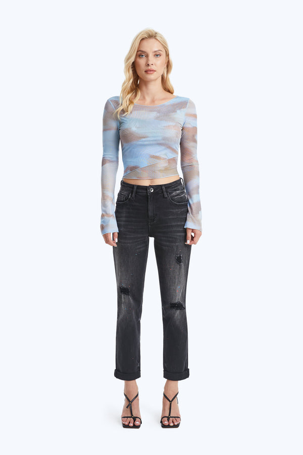 High Rise Painted Mom Denim Jeans-Mom Jeans-BAYEAS