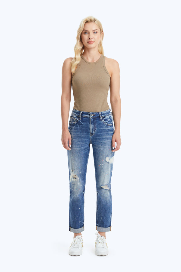High Rise Painted Mom Denim Jeans-Mom Jeans-BAYEAS