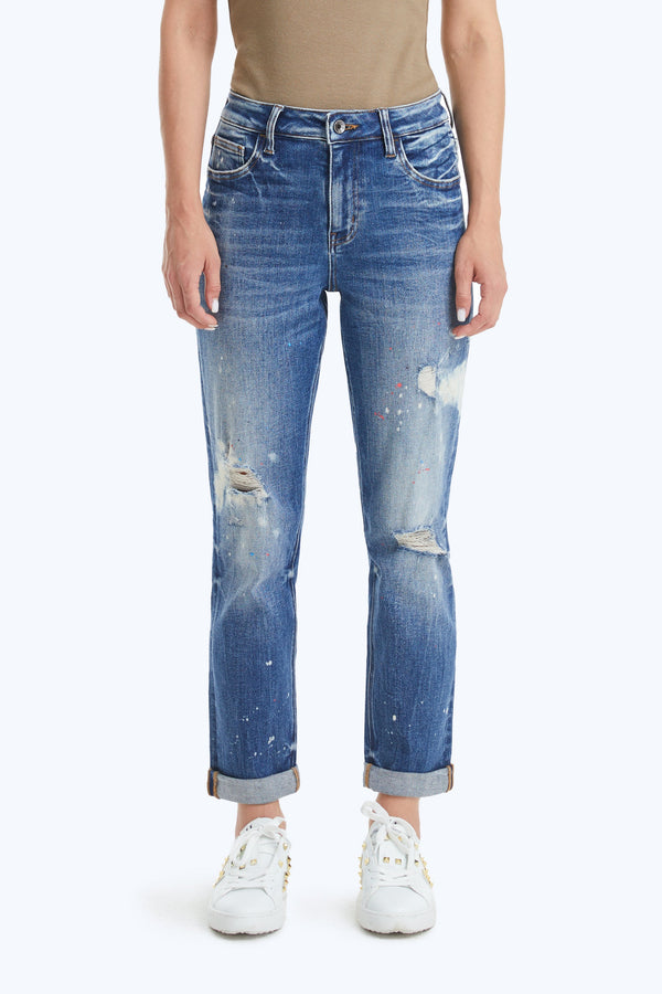 High Rise Painted Mom Denim Jeans-Mom Jeans-BAYEAS