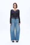 Frayed Hems Drop Crotch Barrel Jeans-Barrel-BAYEAS
