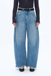 Frayed Hems Drop Crotch Barrel Jeans-Barrel-BAYEAS