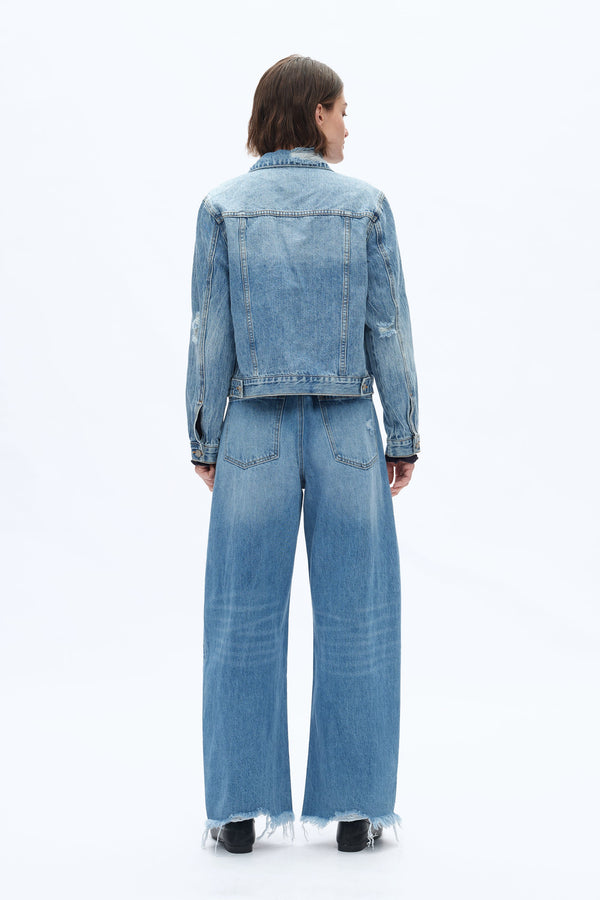 Frayed Hems Drop Crotch Barrel Jeans-Barrel-BAYEAS