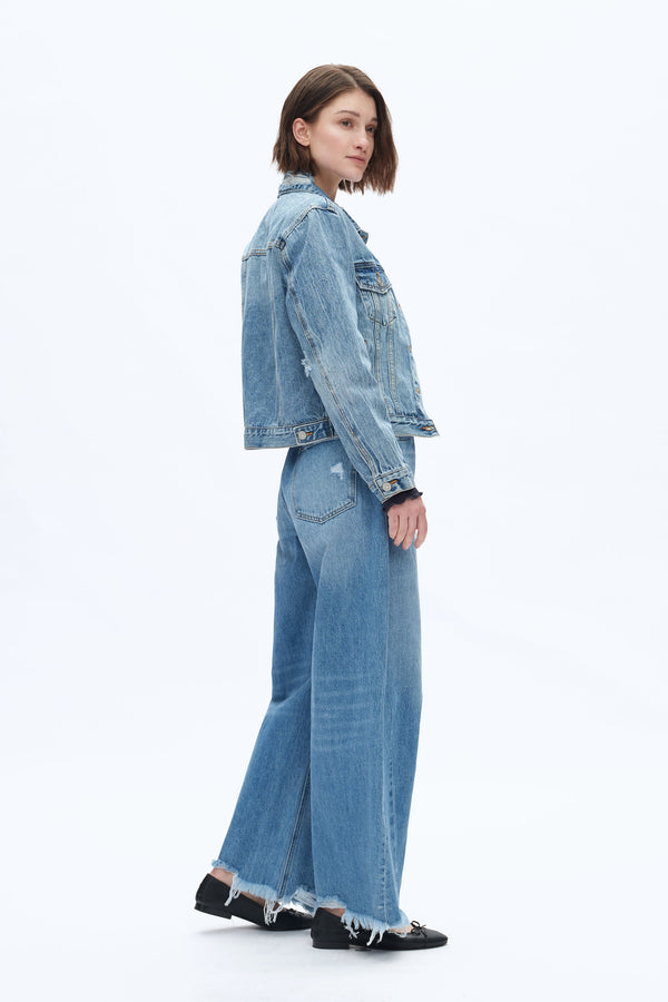 Frayed Hems Drop Crotch Barrel Jeans-Barrel-BAYEAS