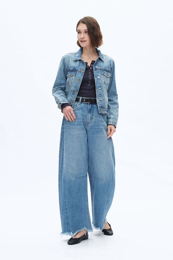 Frayed Hems Drop Crotch Barrel Jeans-Barrel-BAYEAS