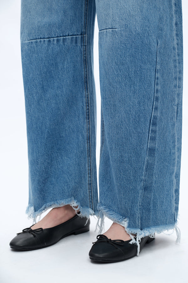 Frayed Hems Drop Crotch Barrel Jeans-Barrel-BAYEAS