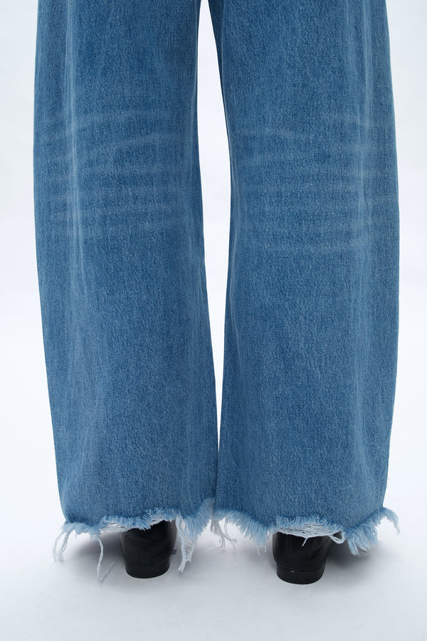 Frayed Hems Drop Crotch Barrel Jeans-Barrel-BAYEAS