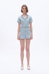 Denim Mini Rompers with Pockets-Rompers-BAYEAS