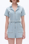 Denim Mini Rompers with Pockets-Rompers-BAYEAS