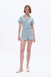 Denim Mini Rompers with Pockets-Rompers-BAYEAS