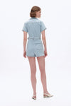 Denim Mini Rompers with Pockets-Rompers-BAYEAS