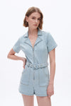 Denim Mini Rompers with Pockets-Rompers-BAYEAS