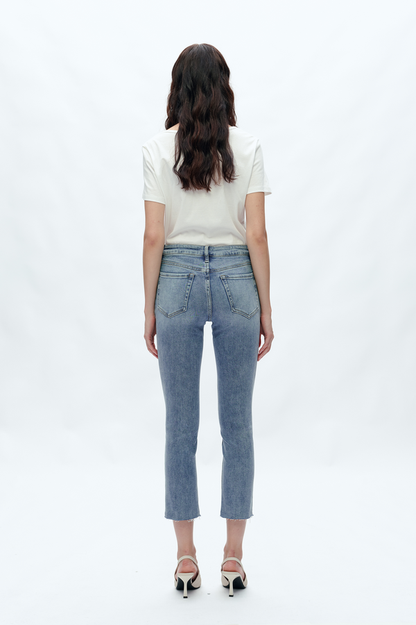 Mid Rise Skinny Denim Jeans Ankle Raw Hem-Skinny-BAYEAS