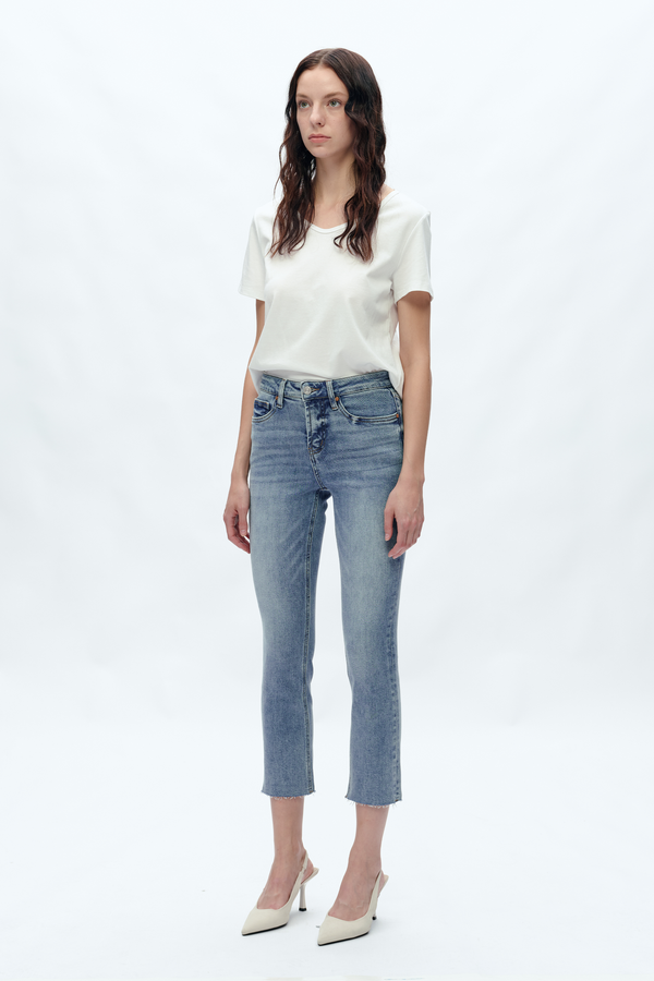 Mid Rise Skinny Denim Jeans Ankle Raw Hem-Skinny-BAYEAS