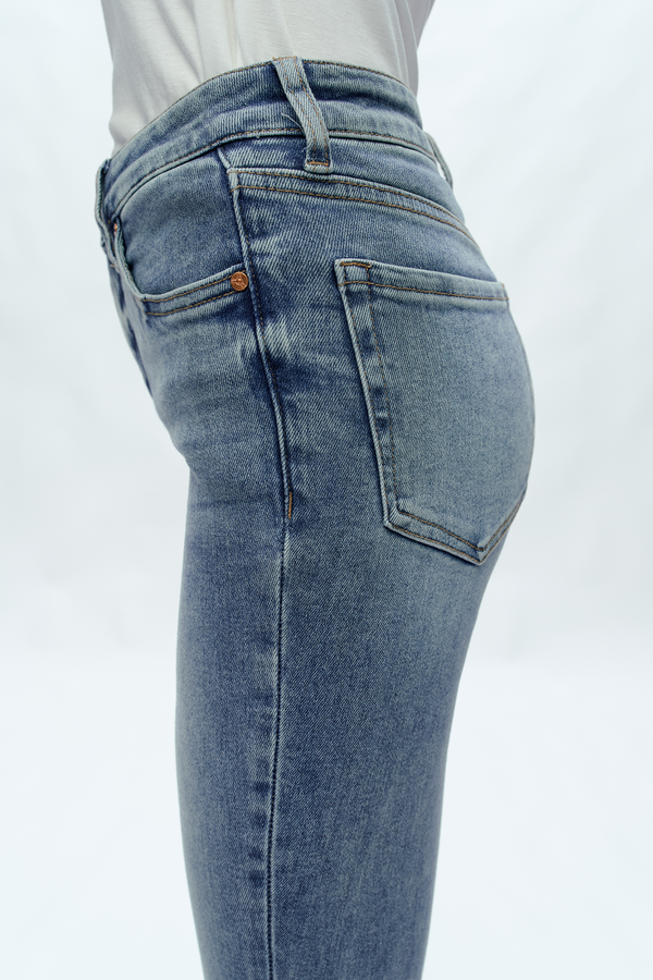 Mid Rise Skinny Denim Jeans Ankle Raw Hem-Skinny-BAYEAS