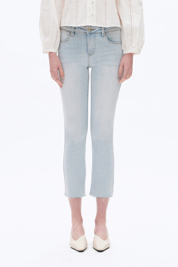 Mid Rise Straight Raw Edge Denim Jeans-Straight-BAYEAS