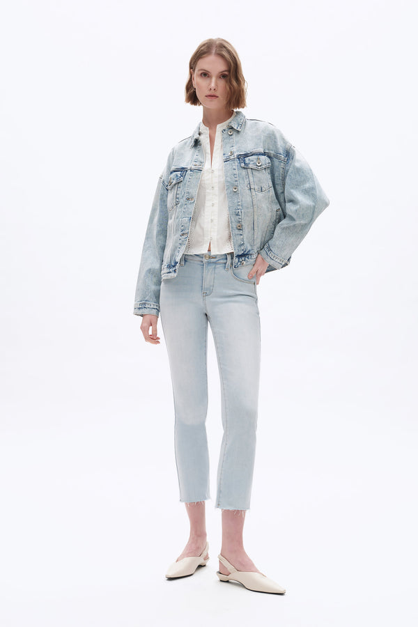 Mid Rise Straight Raw Edge Denim Jeans-Straight-BAYEAS