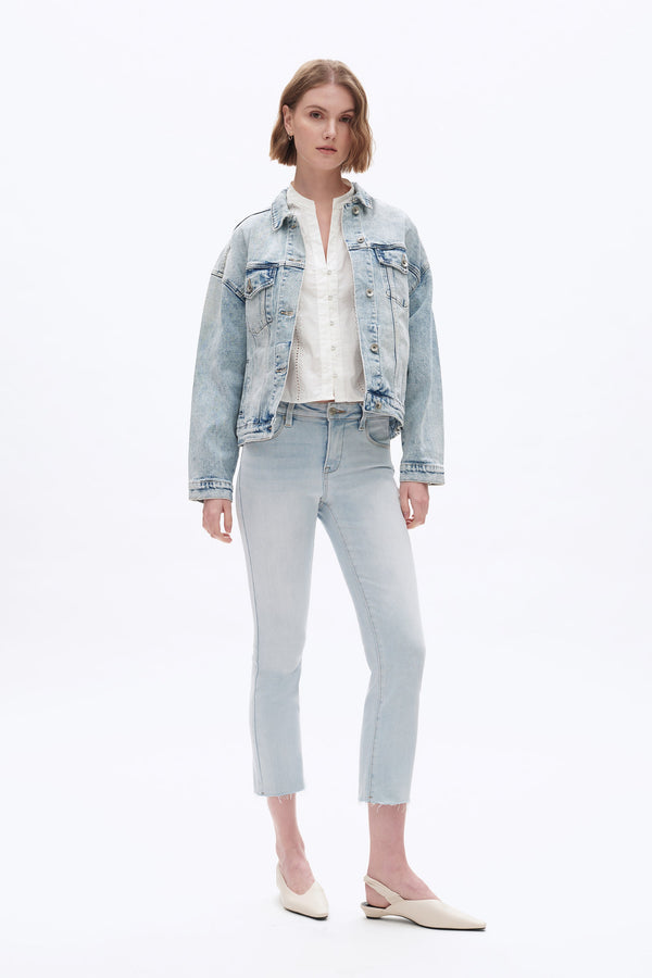 Mid Rise Straight Raw Edge Denim Jeans-Straight-BAYEAS