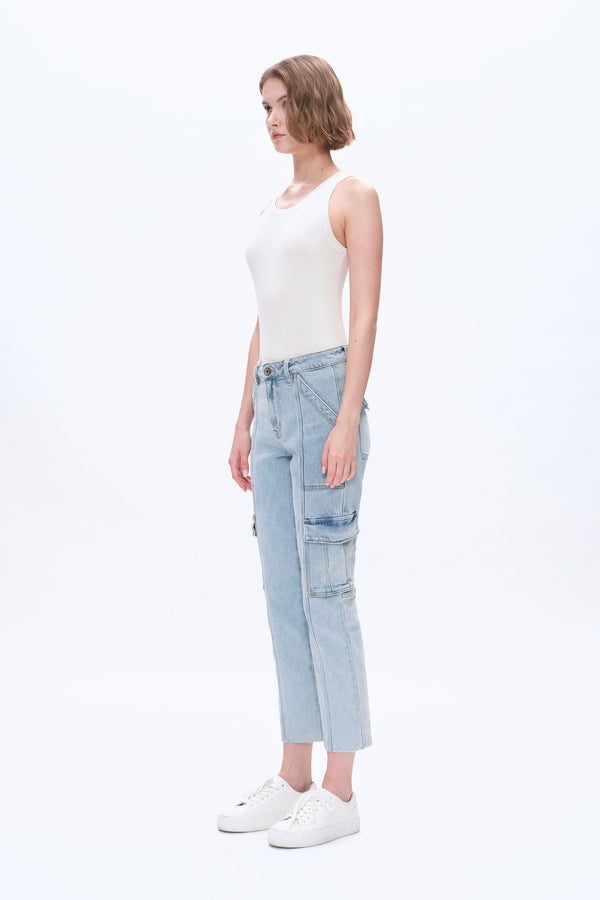 Straight Leg Jeans with Patch Pockets-Straight-BAYEAS