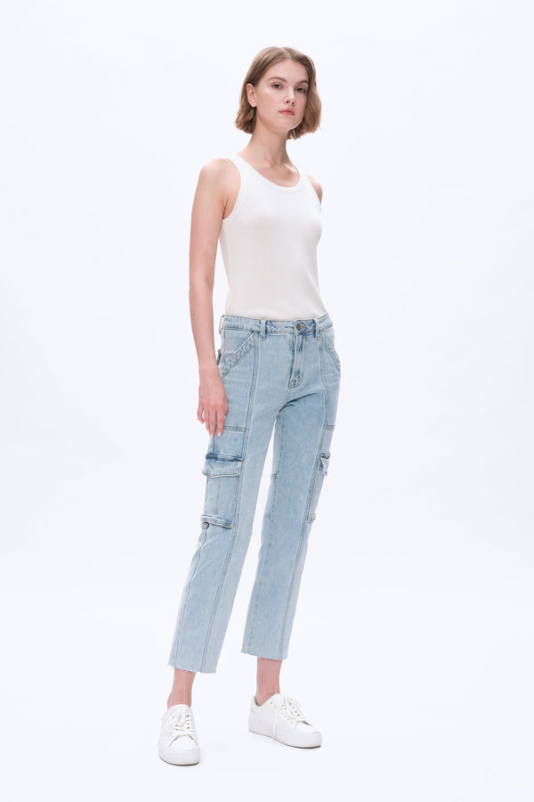 Straight Leg Jeans with Patch Pockets-Straight-BAYEAS