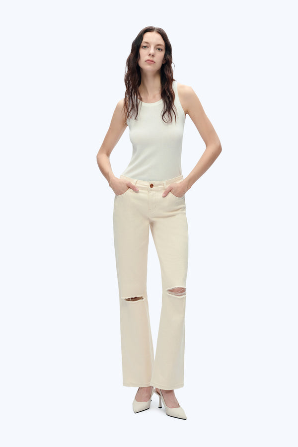 Mid Rise Straight Denim Jeans - Natural-Straight-BAYEAS