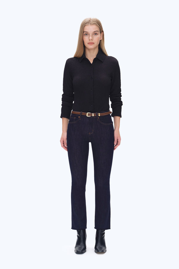 High Rise Raw Hem Straight Denim Jeans-Straight-BAYEAS