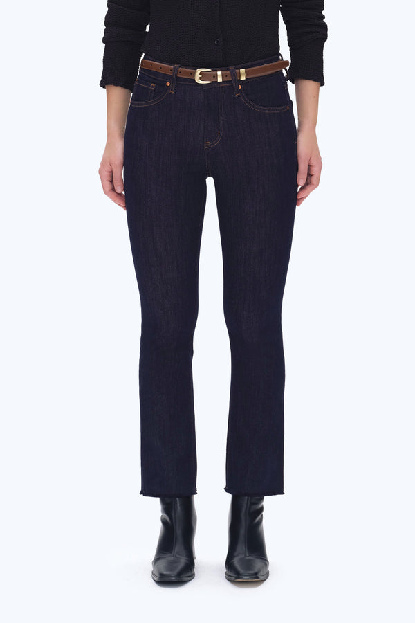 High Rise Raw Hem Straight Denim Jeans-Straight-BAYEAS