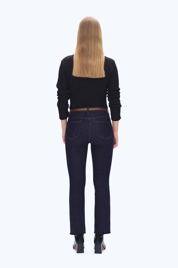 High Rise Raw Hem Straight Denim Jeans-Straight-BAYEAS