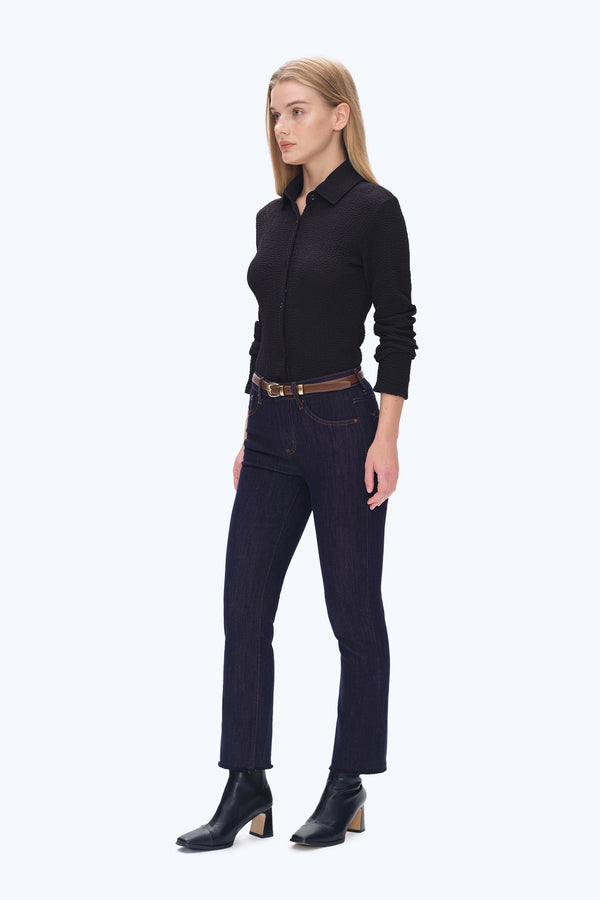 High Rise Raw Hem Straight Denim Jeans-Straight-BAYEAS