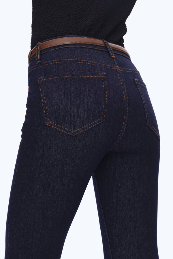 High Rise Raw Hem Straight Denim Jeans-Straight-BAYEAS