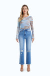 Butt Lifting Distressed Jeans-Straight-BAYEAS