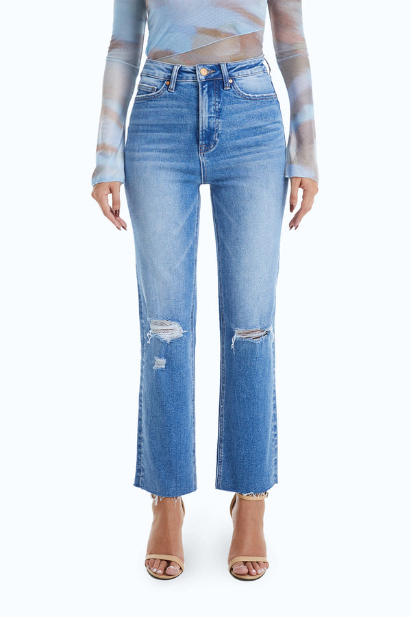 Butt Lifting Distressed Jeans-Straight-BAYEAS