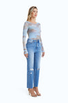 Butt Lifting Distressed Jeans-Straight-BAYEAS