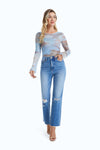 Butt Lifting Distressed Jeans-Straight-BAYEAS