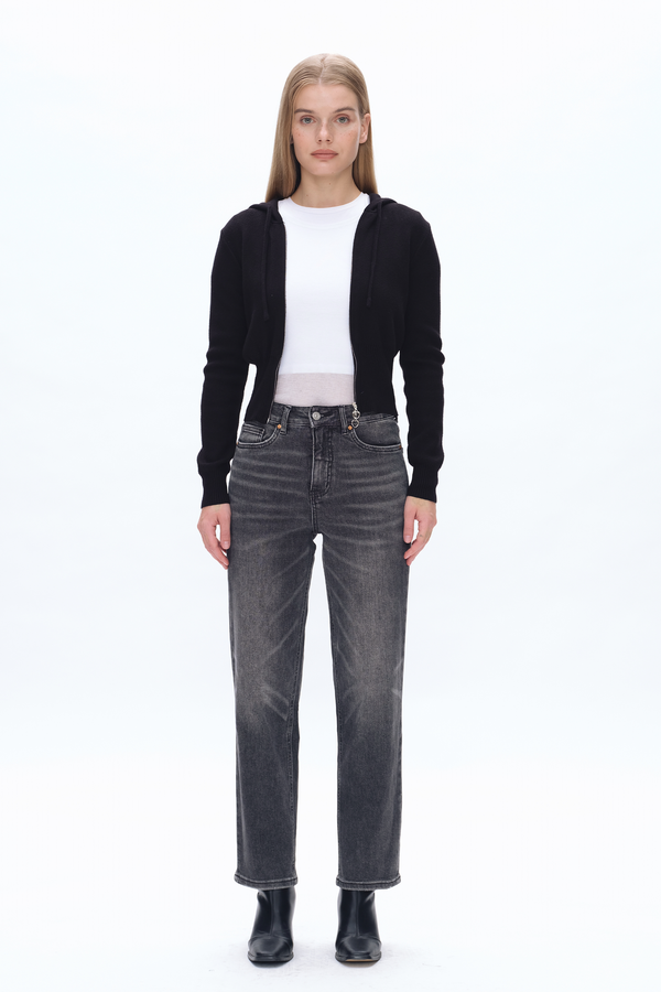 High Rise Straight Denim Jeans-Straight-BAYEAS