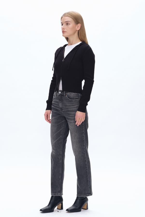 High Rise Straight Denim Jeans-Straight-BAYEAS