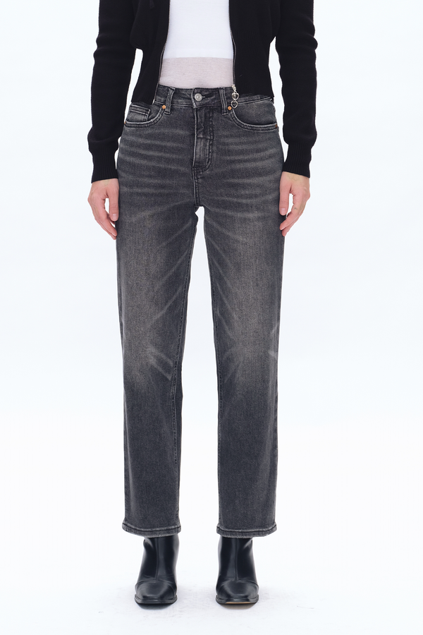 High Rise Straight Denim Jeans-Straight-BAYEAS