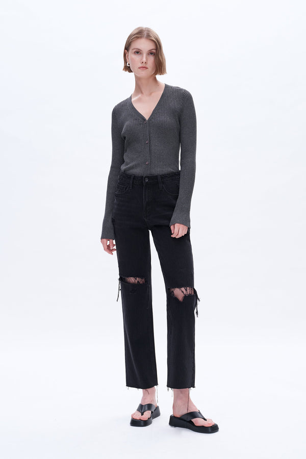 High Rise Straight With Lace-Straight-BAYEAS