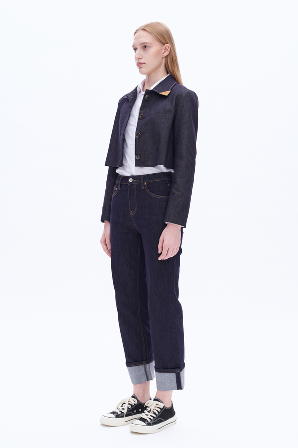 High Rise Straight Cuffed Denim Jeans-Straight-BAYEAS