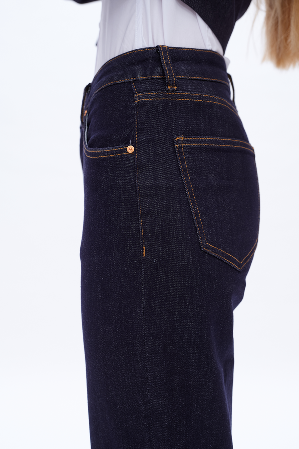 High Rise Straight Cuffed Denim Jeans-Straight-BAYEAS