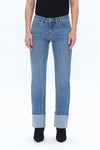 Yoyo Mid Rise Cuffed Straight Denim Jeans-Straight-BAYEAS