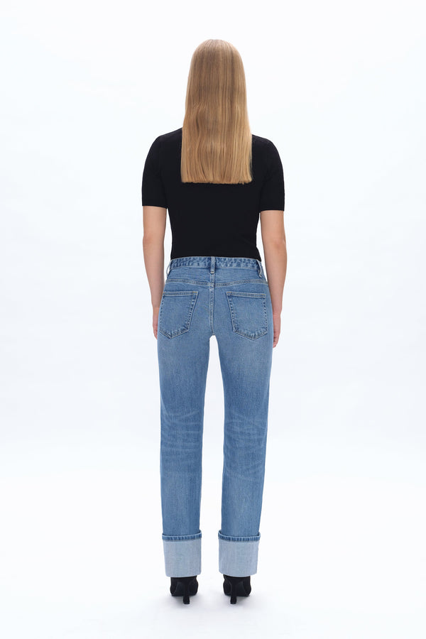 Yoyo Mid Rise Cuffed Straight Denim Jeans-Straight-BAYEAS