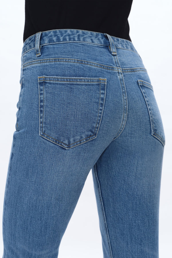 Yoyo Mid Rise Cuffed Straight Denim Jeans-Straight-BAYEAS