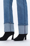 Yoyo Mid Rise Cuffed Straight Denim Jeans-Straight-BAYEAS