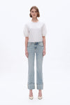 Flora Mid Rise Straight Cuffed Denim Jeans-Straight-BAYEAS
