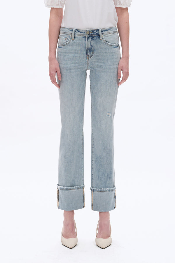 Flora Mid Rise Straight Cuffed Denim Jeans-Straight-BAYEAS