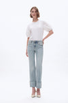Flora Mid Rise Straight Cuffed Denim Jeans-Straight-BAYEAS