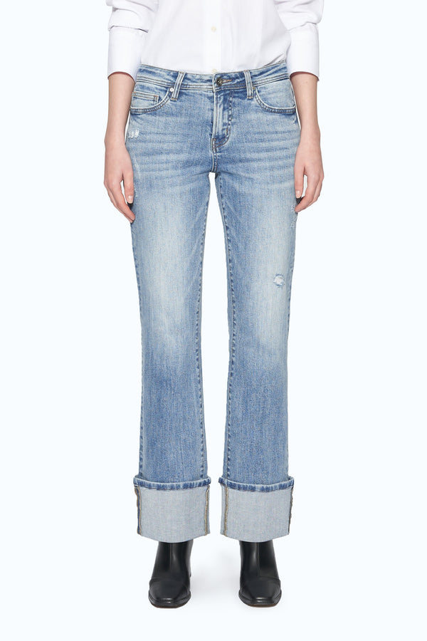 Flora Mid Rise Straight Cuffed Denim Jeans-Straight-BAYEAS