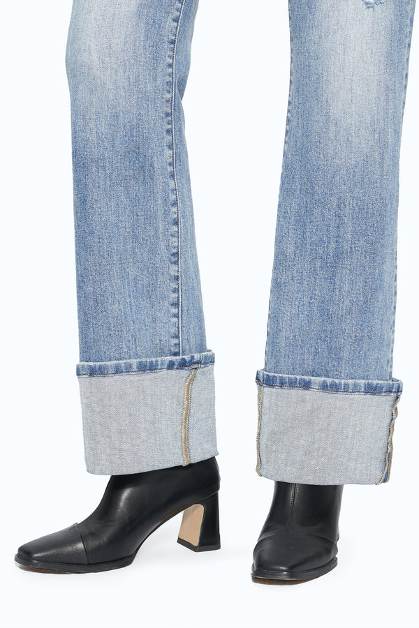 Flora Mid Rise Straight Cuffed Denim Jeans-Straight-BAYEAS